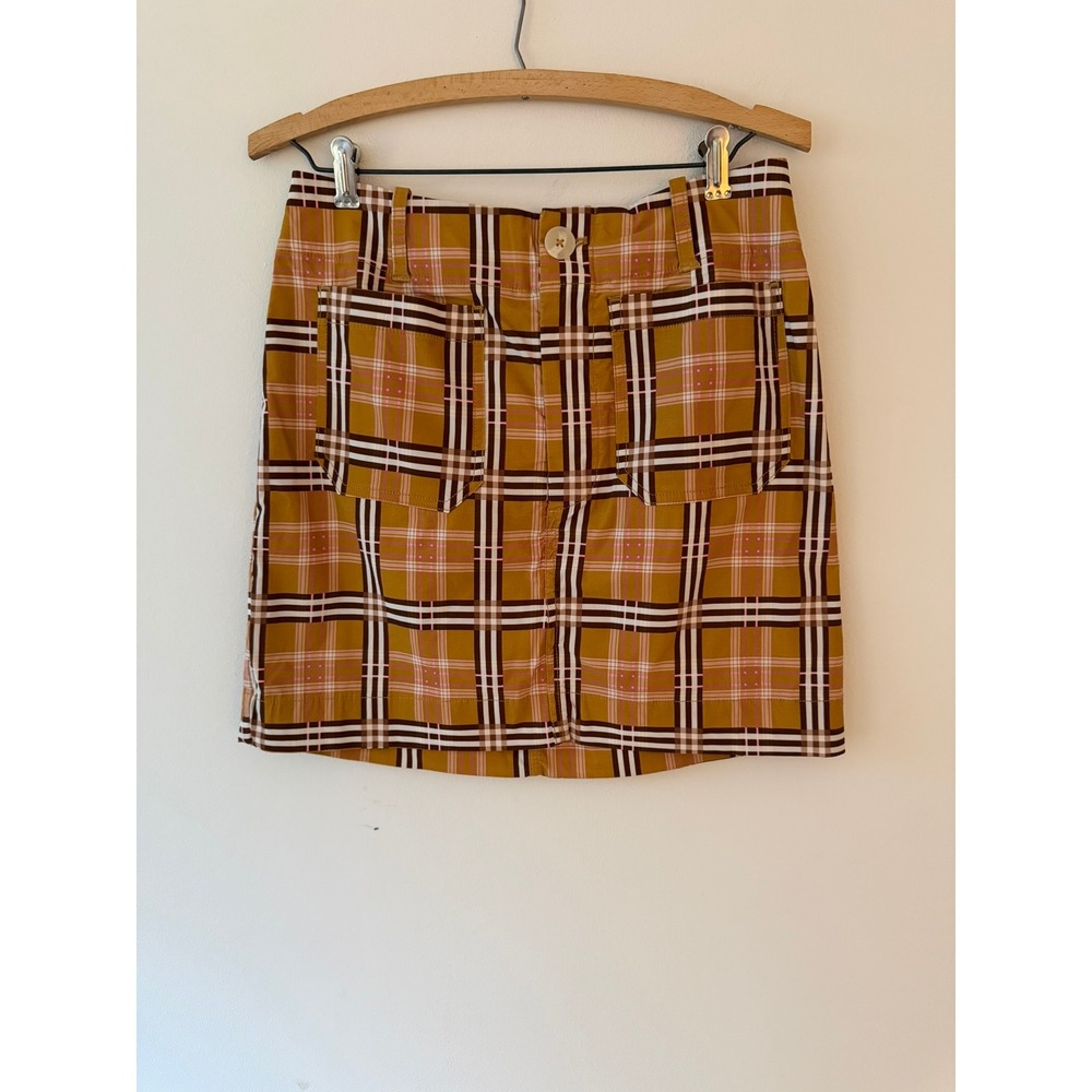 NWT Anthropologie Maeve The Colette Mini Skirt Plaid Edition Gold White Size S